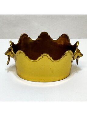 Jamison's Scalloped Brass Cachepot Jardiniere Planter Lion Head Handle INDIA 935